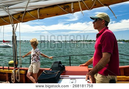 Salem, Ma Usa - June 11, 2017: Taking A Sail Around Salem Harbor. A Great Option For A Visit To Sale