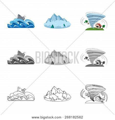 Vector Design Of Natural And Disaster Logo. Collection Of Natural And Risk Stock Vector Illustration