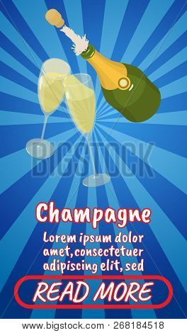 Champagne Concept Banner. Isometric Banner Of Champagne Comics Vector Concept For Web, Giftcard And 