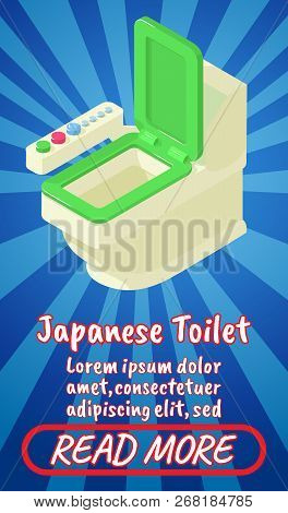 Japanese Toilet Concept Banner. Isometric Banner Of Japanese Toilet Comics Vector Concept For Web, G