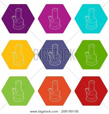 Bong For Smoking Icons 9 Set Coloful Isolated On White For Web