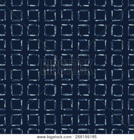 Hand Drawn Squared Check Pattern Seamless Vector Pattern. Indigo