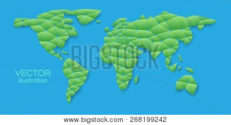 Abstract Green World Map On A Blue Background. Vector Illustration.