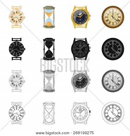 Vector Design Of Clock And Time Icon. Collection Of Clock And Circle Stock Symbol For Web.