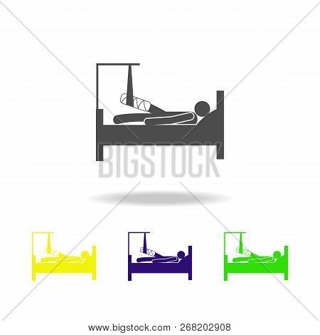 A Man Lying Down With A Bandaged Leg Icon. Elements Of Patients In The Hospital Icon. Premium Qualit