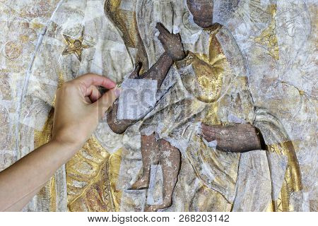 Restoration: Close Up. Conservation Of Paintings. Conservation Of Sculptures