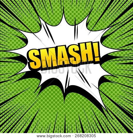 Comic Book Page Bright Template With Yellow Smash Wording White Blot Dotted And Rays Effects On Gree