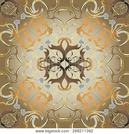 Abstract Antique Baroque Style Gold Vector Seamless Pattern. Vin