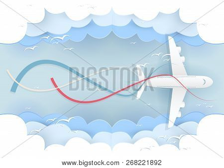 Paper Art Plane On The Sky Logistic Travel Concept Vector Background Design