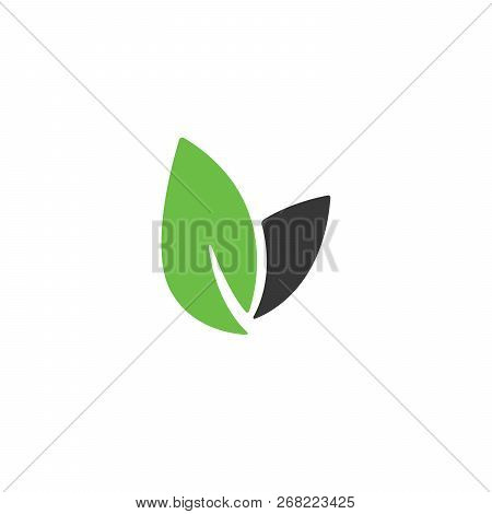 Leaf Vector Logo, Health Icon, Vegan Vegetarian, Wellnes, Spa Concept. Bio Eco Symbol Isolated On Wh