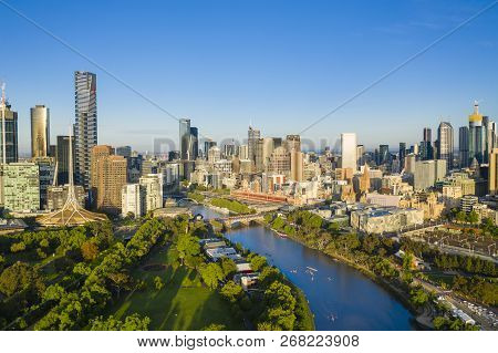 Melbourne, Australia - Nov 10, 2018: Aerial View Of Melbourne Cbd In The Morning. It Has Been Ranked