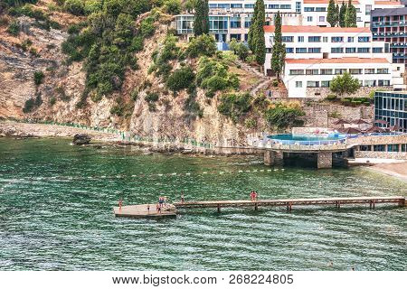 Detail Of The View Of The Modern Beach Town Of Budva, Montenegro. Budva Is One Of The Best And Most 