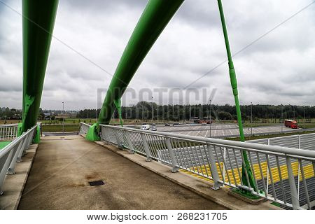 Elevated Pedestrian Crossing From The Inside. Safe Passage Across The Road