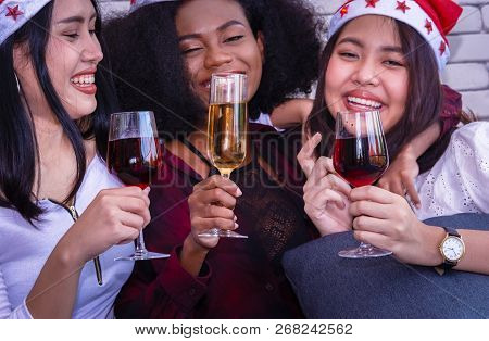 Christmas Party With Champagne Glasses On New Year Party.