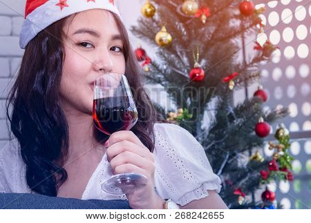 Christmas Party With Champagne Glasses On New Year Party.
