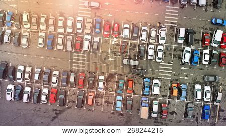Parking Lot View From Above. Urbanistic Aerial Landscape.