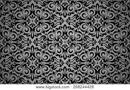 Floral Pattern. Vintage Wallpaper In The Baroque Style. Seamless Background. Bkack Ornament For Fabr