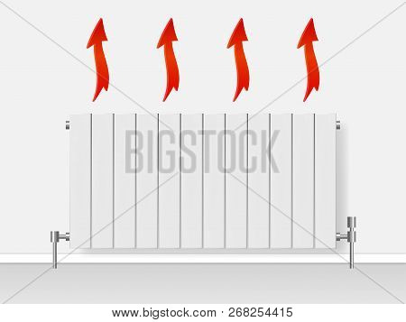 Realistic White Heating Radiator On The Wall. Isolated Vector Illustration.