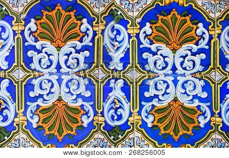 Detail Of The Traditional Tiles From Facade Of Old House. Decorative Tiles.valencian Traditional Til