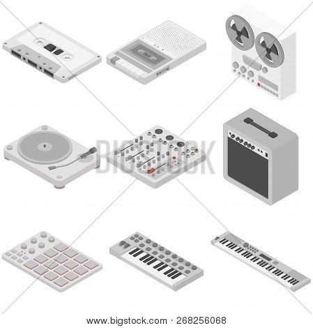 Vector Isometric Music Recording And Playing Equipment Gray Set