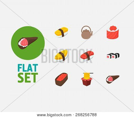 Food Icons Set. Unagi Nigin And Food Icons With Sake Nigiri, Hawker And Sushi. Set Of Nutrient For W