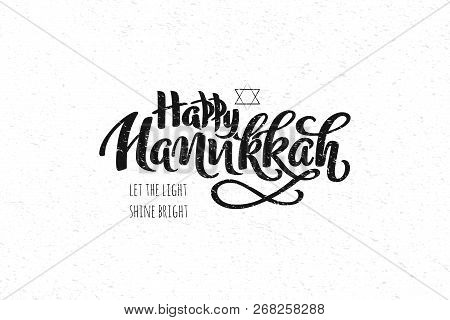 Hanukkah Hand Drawn Lettering Concept For Designing Holiday Greeting Card, Poster, Banner, Logo, Ico