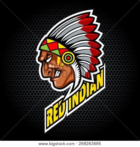 Indian Head From Side. Can Be Used For Club Or Team Logo. Vector Graphic.