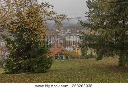 Spa Town Luhacovice From Garden On Hill In Autumn Morning