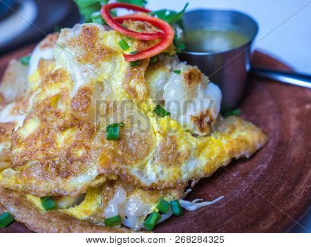 Oysters Fried In Egg Batter With Chili Spicy Sauce