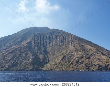 The Amazing Volcanic Island Stromboli, Part Of The Beautiful Aeolian Islands, During A Sunny Summer 