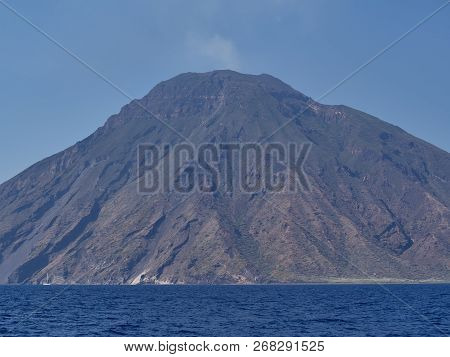 The Amazing Volcanic Island Stromboli, Part Of The Beautiful Aeolian Islands, During A Sunny Summer 
