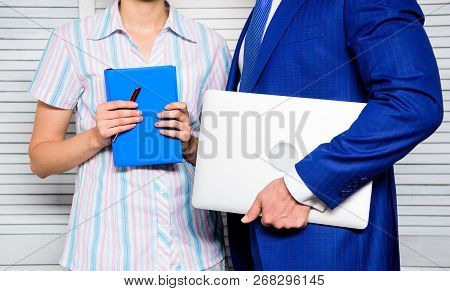 Outdated Against Modern. Digital And Analogue Concept. Laptop Instead Notepad With Pen. Digital Tech