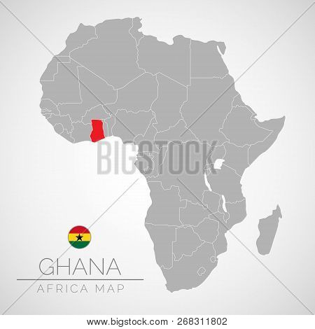 Map Of Africa With The Identication Of Ghana. Map Of Ghana. Political Map Of Africa In Gray Color. A