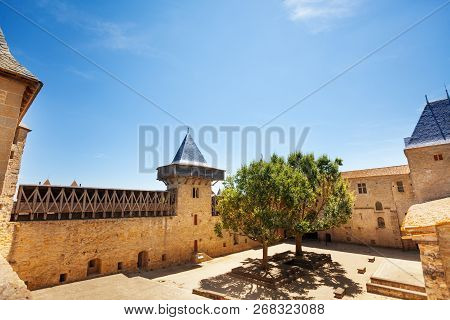 Courtyard Of The Counts Castle In Carcassonne