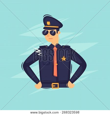 Policeman. Cop. Character. Flat Design Vector Illustration.