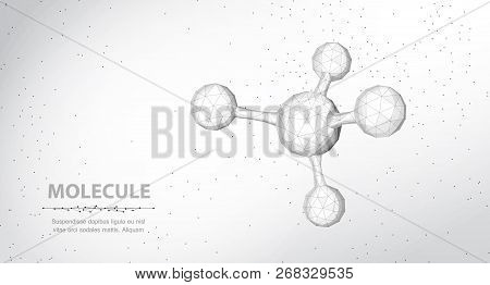 Molecule. Abstract Futuristic Wireframe 3d Micro Molecule Structure With Sphere.