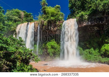 Waterfall Dos Hermanas Two Sisters At Iguacu Iguazu Falls On A Border Of Brazil And Argentina