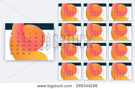 Simple Calendar 2019 Yesr, Stock Vector Design Eps10.