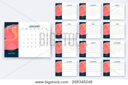 Simple Calendar 2019 Yesr, Stock Vector Design Eps10.
