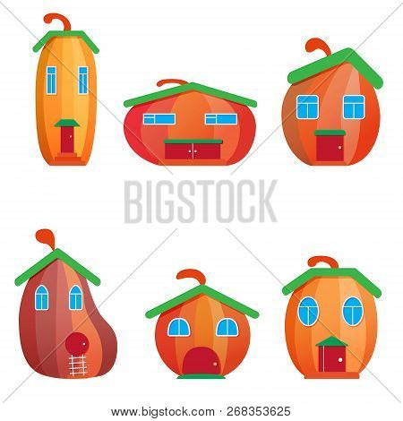 Pumpkin House In The City Illustration. Elements For The Site.