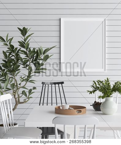 Mock Up Poster In Scandinavian Style Interior Background, 3d Illustration