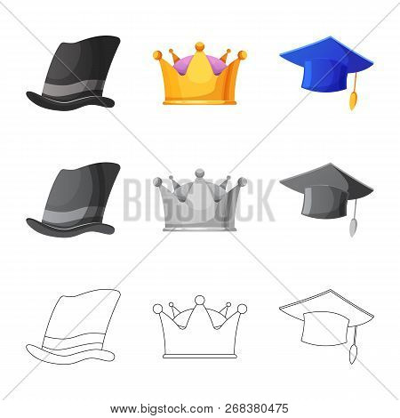 Vector Design Of Headgear And Cap Sign. Set Of Headgear And Headwear Stock Vector Illustration.