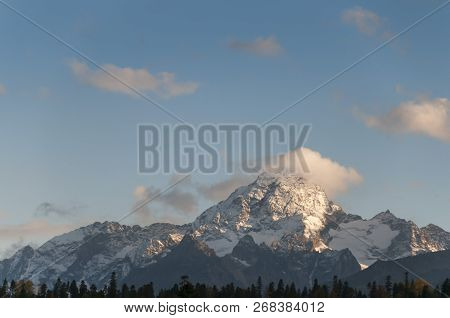 Lower Arkhyz, Karachay-cherkess Republic. In The Distance Snow-covered Sofia Mountain