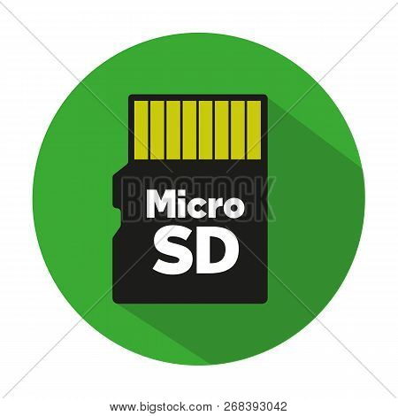 Black Microsd Card Icon With Shadow. Concept Of Device, Gadget, Multimedia, Internet, Store File, Pe