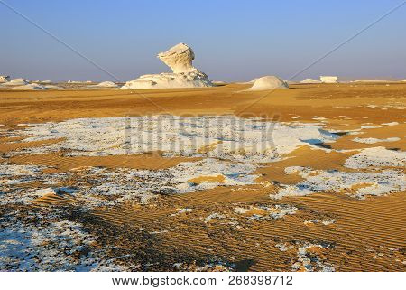 Beautiful Abstract Nature Rock Formations In Western White Desert At Sunrise, Sahara. Egypt