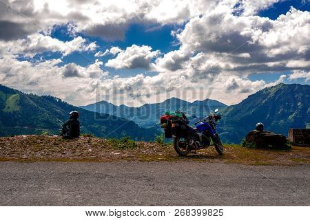 Pithoragarh, Uttrakhand, India - September 25, 2018 : Rider In Mountains