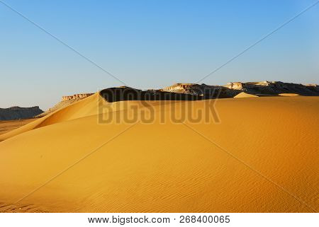 Sahara Desert Beautiful Landscape Nearby Dakhla Oasis In Egypt At Sunset. Africa