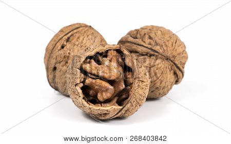 pieces of cheese with nuts on a white background