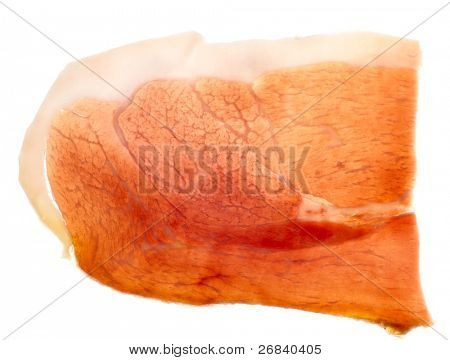 Tynd skive af proscuitto (eller Jamón), tilbage lit, isoleret