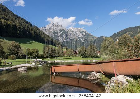 Beautiful Mountain Landscape With Lake Next To Werfenweng In The Salzburger Land